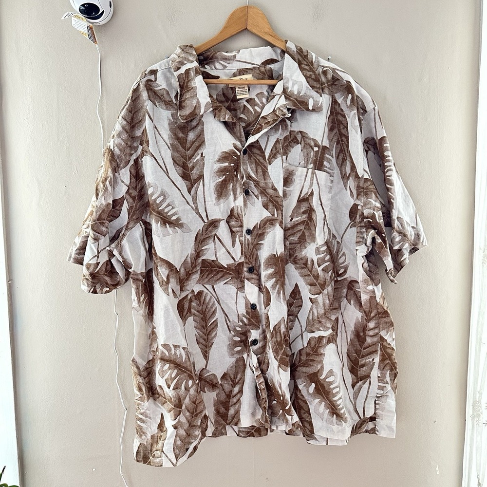 Panama Jack Mens Tropical Aloha Shirt Size 3XL Button Up Hawaiian Vacation Ramie